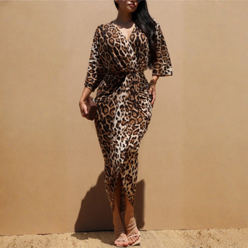 Leone Draped Leopard Print Wrap Maxi Dress