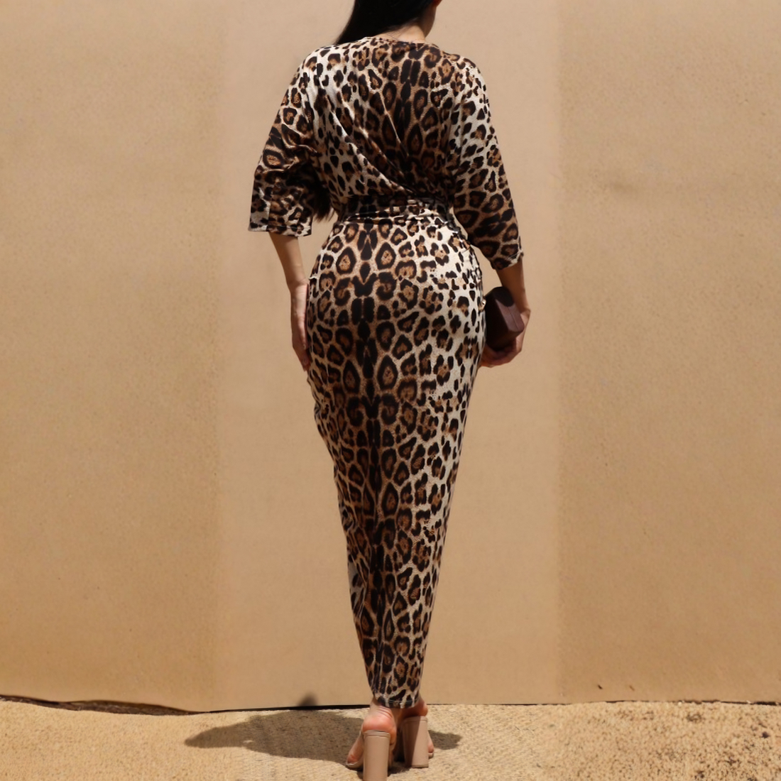 Leone Draped Leopard Print Wrap Maxi Dress