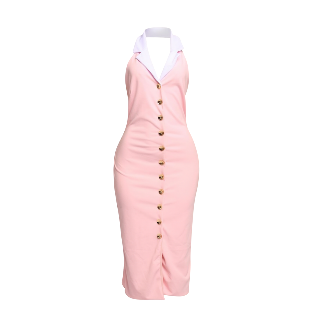 Seraphina Halter Collar Button-Front Midi Dress